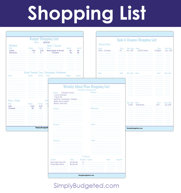 Simply Budgeted Shopping List Printables