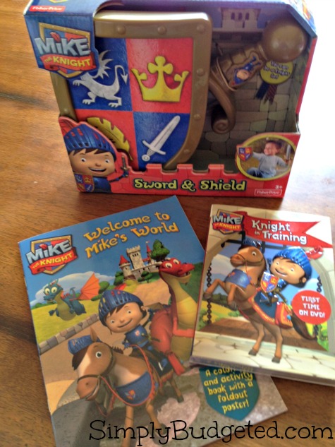 Mike the Knight toy, book, and DVD set