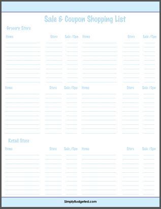 Sale and Coupon Shopping List