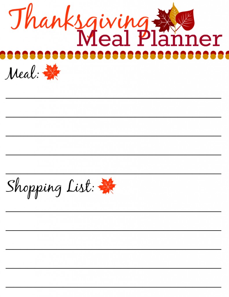 8.5 x 11 Template Thanksgiving meal planner